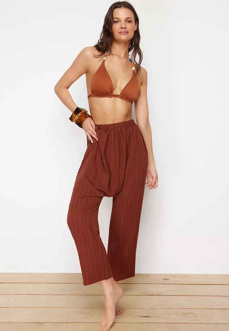 Brown Woven Shalwar Beach Pants Tbess24Pl00011