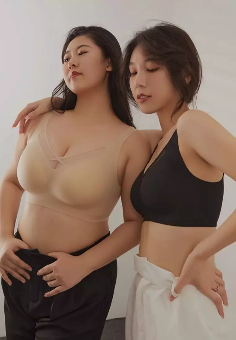 Premium Bella Plus Size Seamless Wireless Paded Push Up Bra in Nude