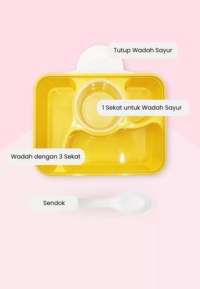 Wakakids Lunch Box 4 Sekat Kotak Makan Bekal BPA Free Anti Tumpah 5371 Venjr Hijau