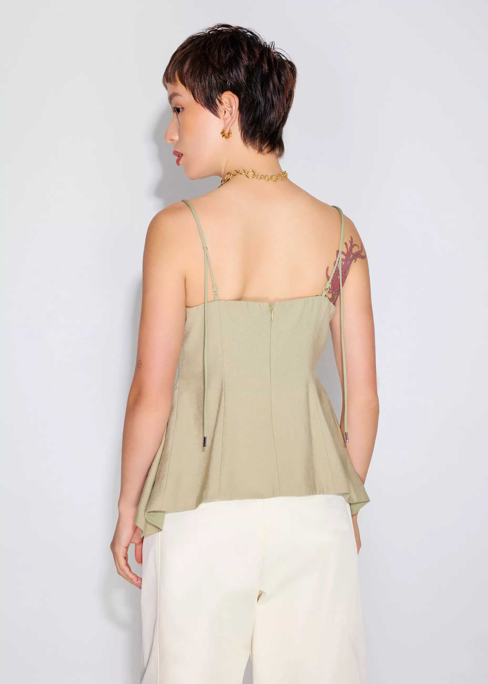 Atasan Wanita - Textured Panelled V-neck Peplum Top