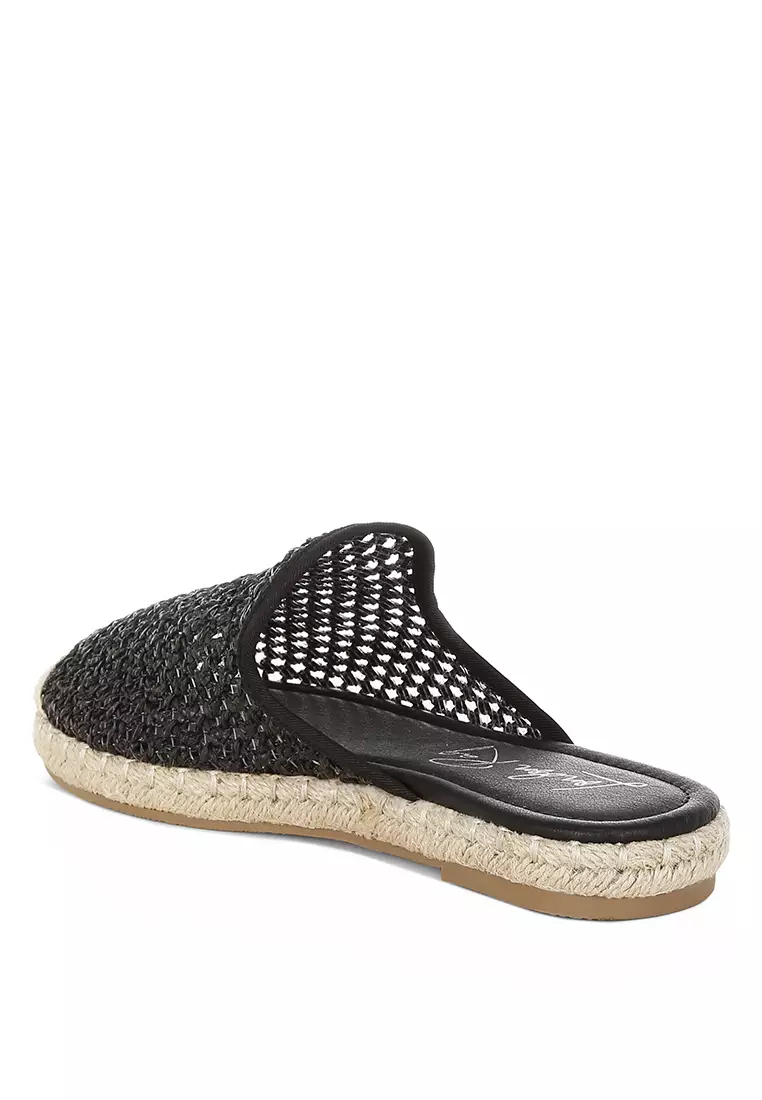 Raffia Espadrilles Mules in Black