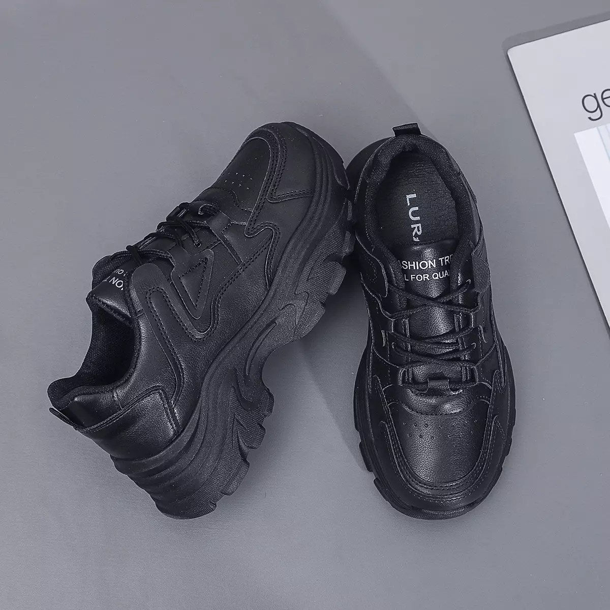 LURAD Sepatu Wanita Hitam Putih Polos Hak Tinggi Sneakers Cewek SM21