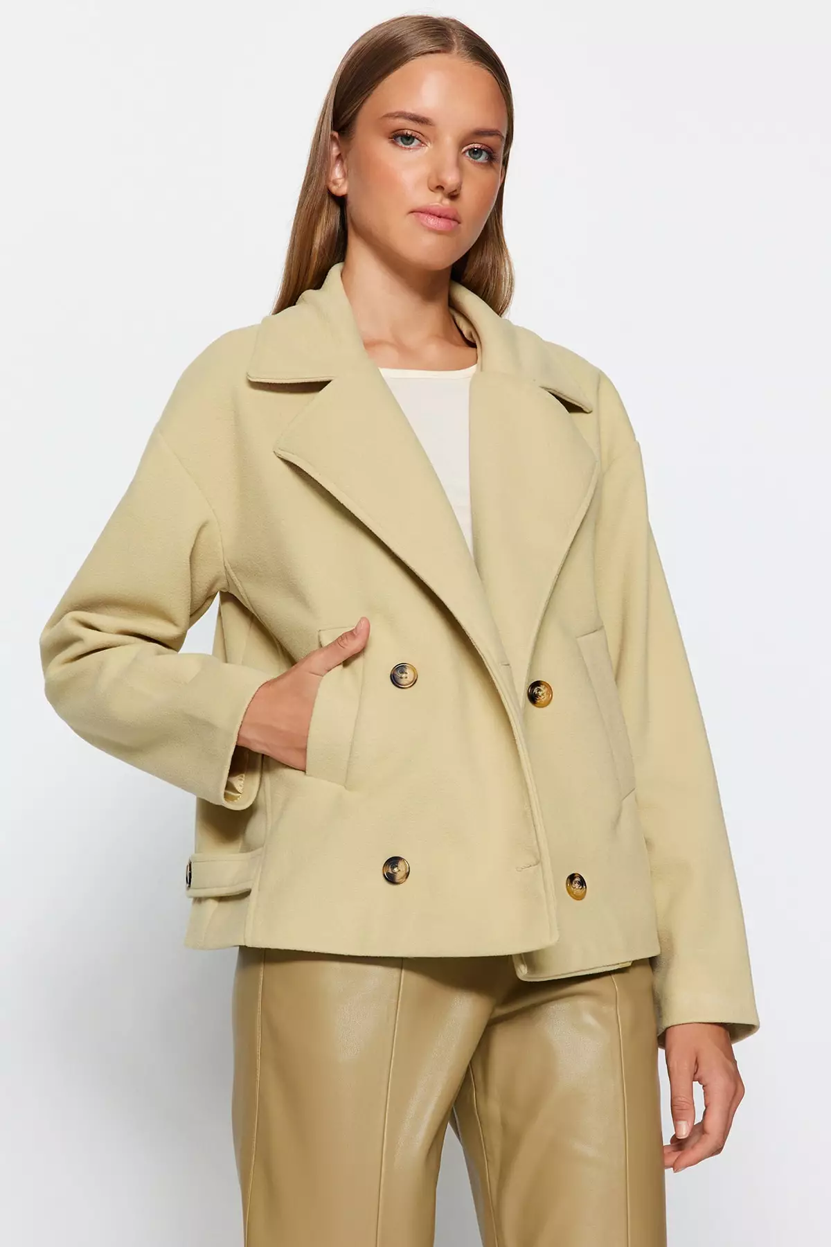Fur double breasted coat sale