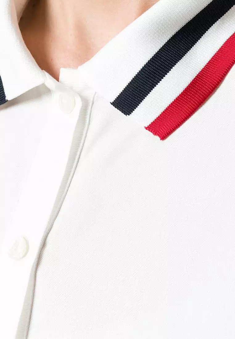 Gamme Rouge Trim Peplum Polo Dress in White