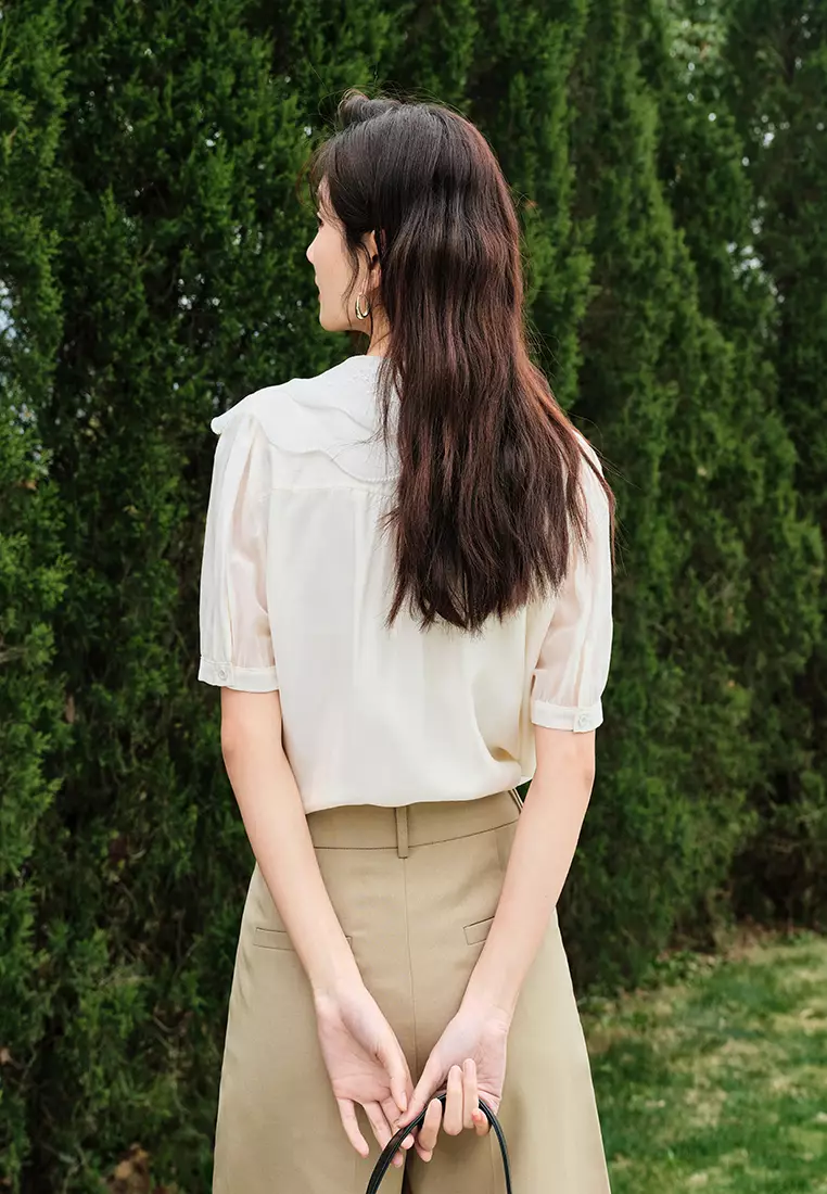 Puff Sleeve Lace Collar Shirt