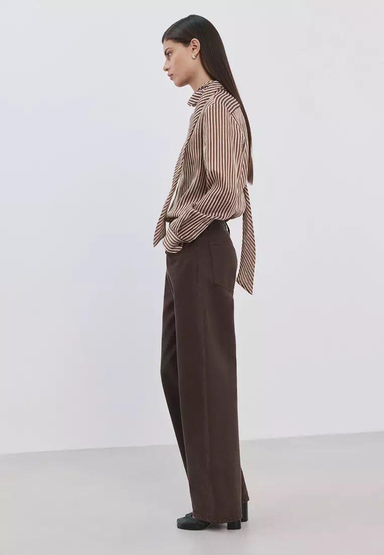 Striped Blouse With Bow Tie Neck