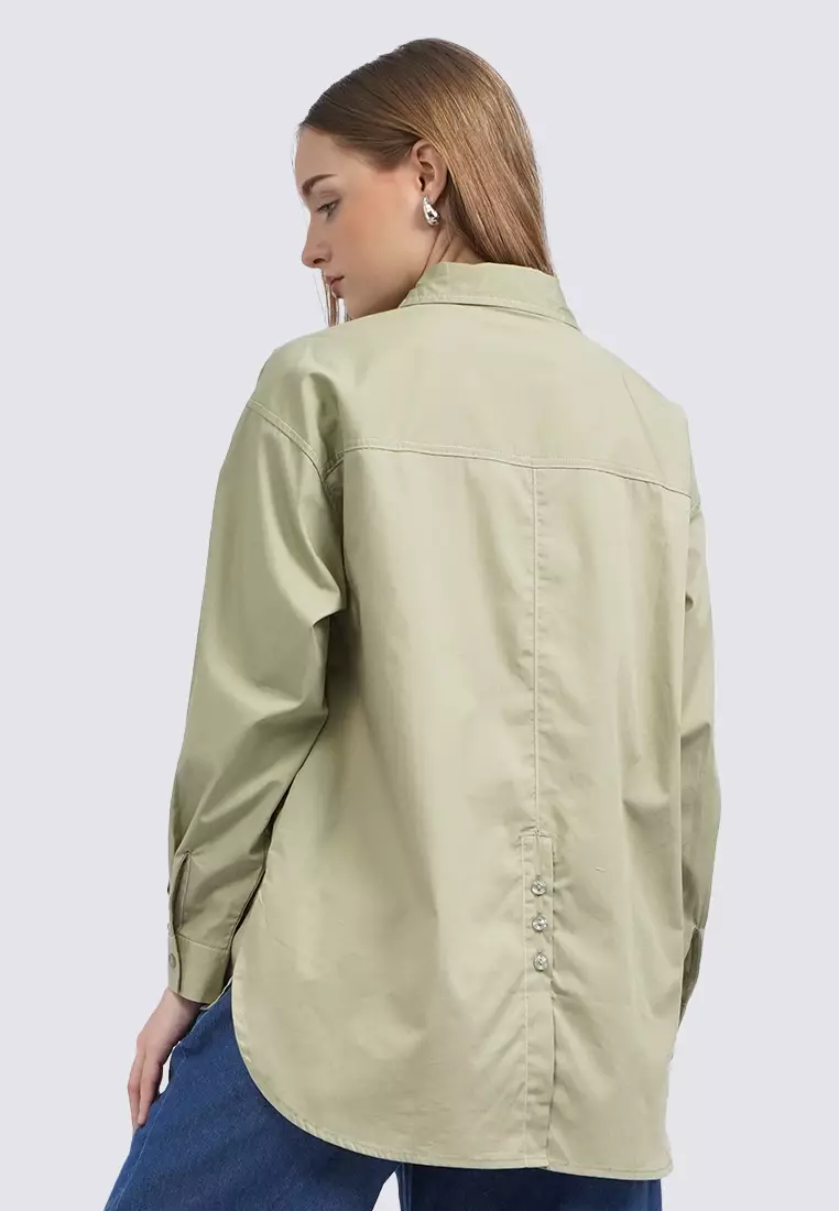 Stitched Detail Long Sleeve Blouse OLIVE
