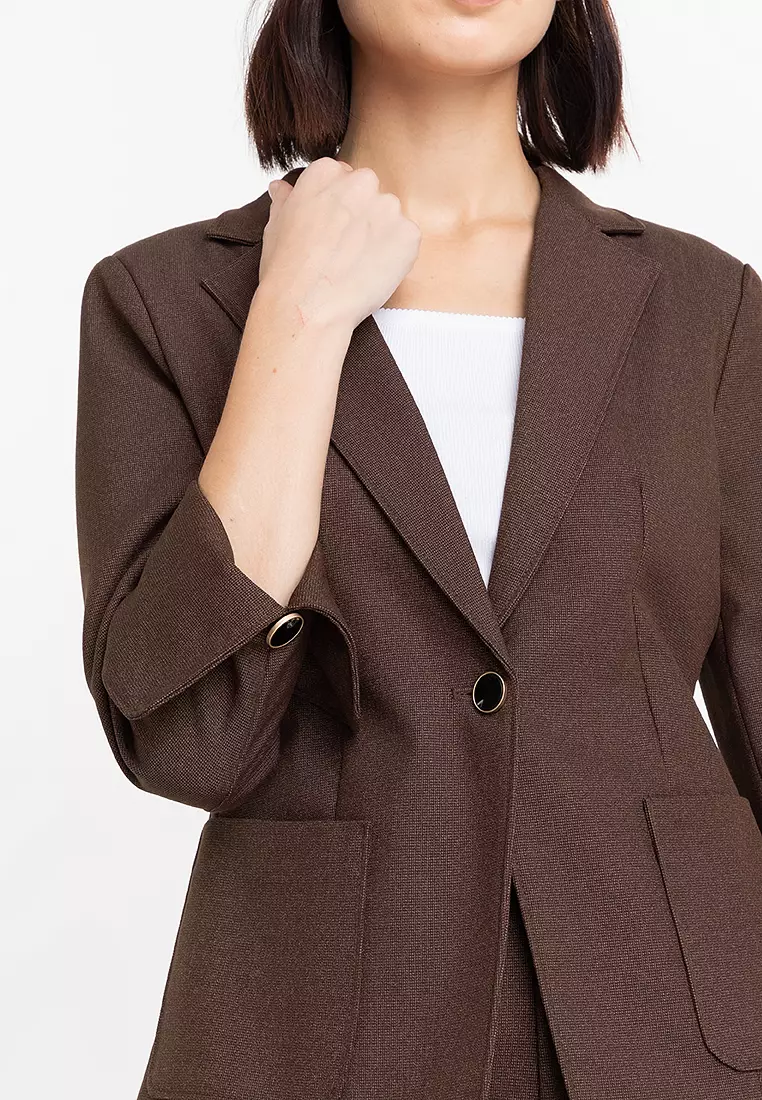 Slit Cuff Textured Suit Blazer