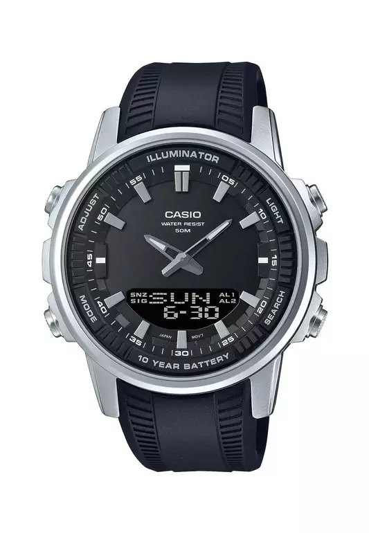 Men Analog-Digital Watch AMW-880-1AV Black Leather Strap