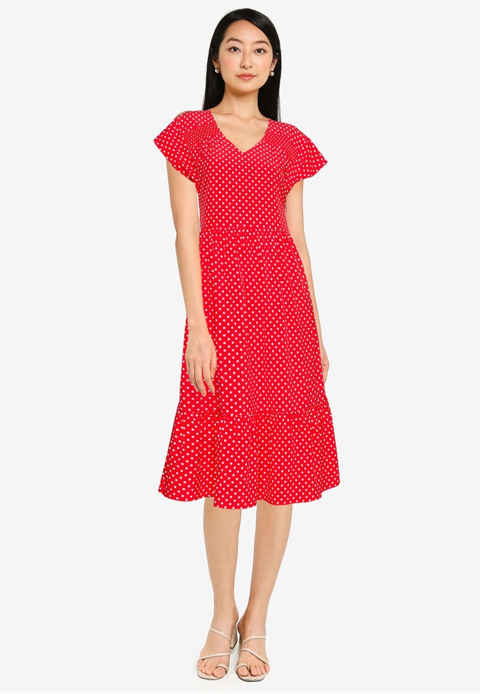 Buy ZALORA BASICS V Neck Fluted Hem Dress Online ZALORA Malaysia