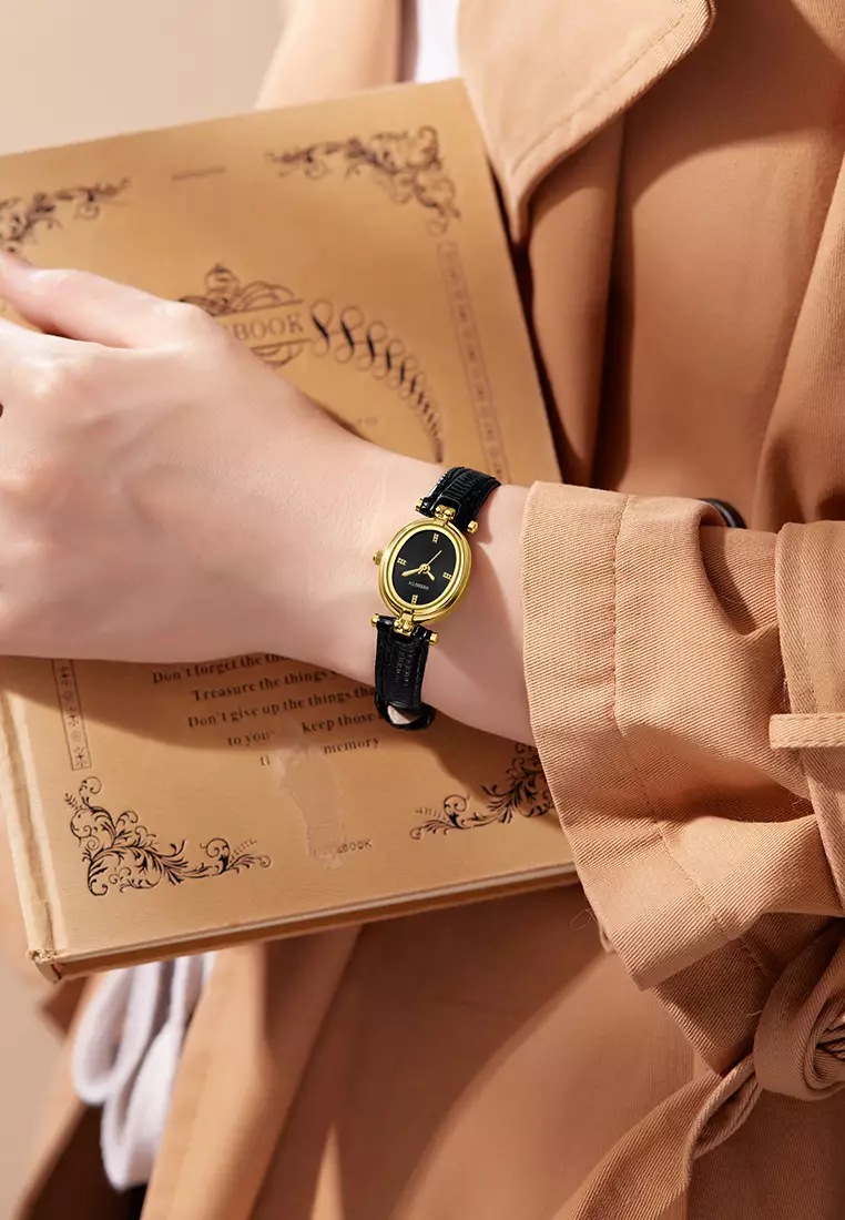Jam Tangan Wanita Korean Anti Air Original Antik Elegan Tali Kulit Jam Tangan Cewek allblack