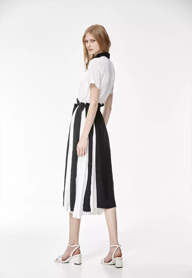 Pleated Colour Block Chiffon Dress