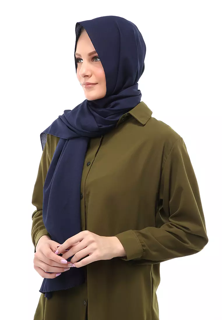 Cindy Hijab Pashmina Panjang Wanita Motif Polos Relaxed Fit - Navy