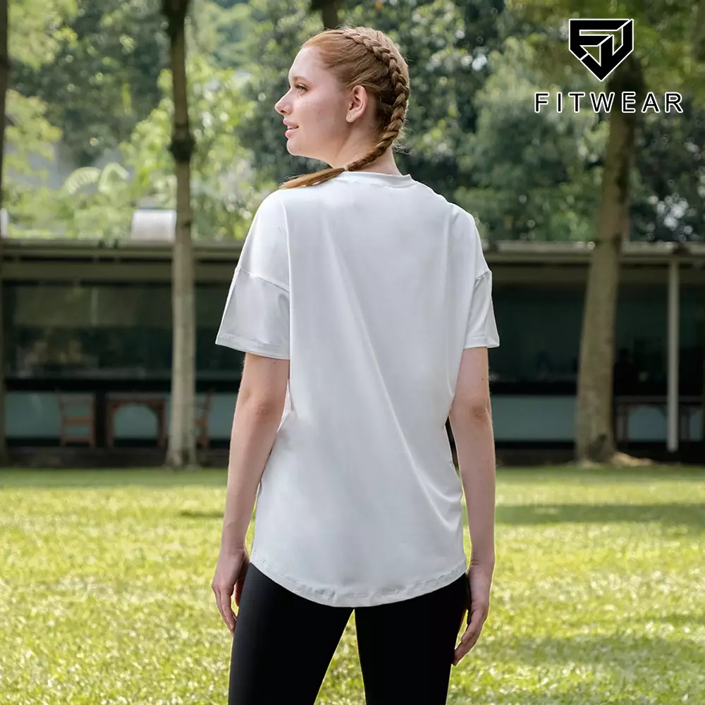 Fitwear Kaos Dryfit Oversize Olahraga Wanita ARIANA S/S SLIT - MILKY WHITE