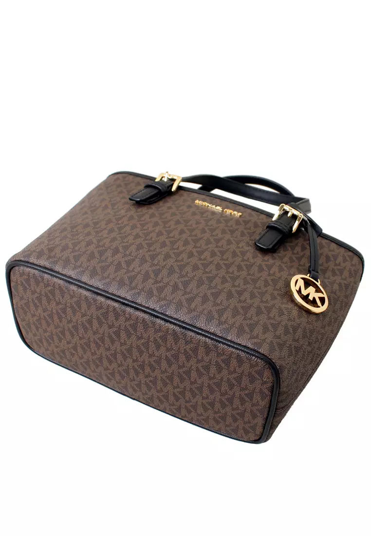 Jet Set Travel Extra-Small Logo Top-Zip Tote Bag - Dark Brown/Black