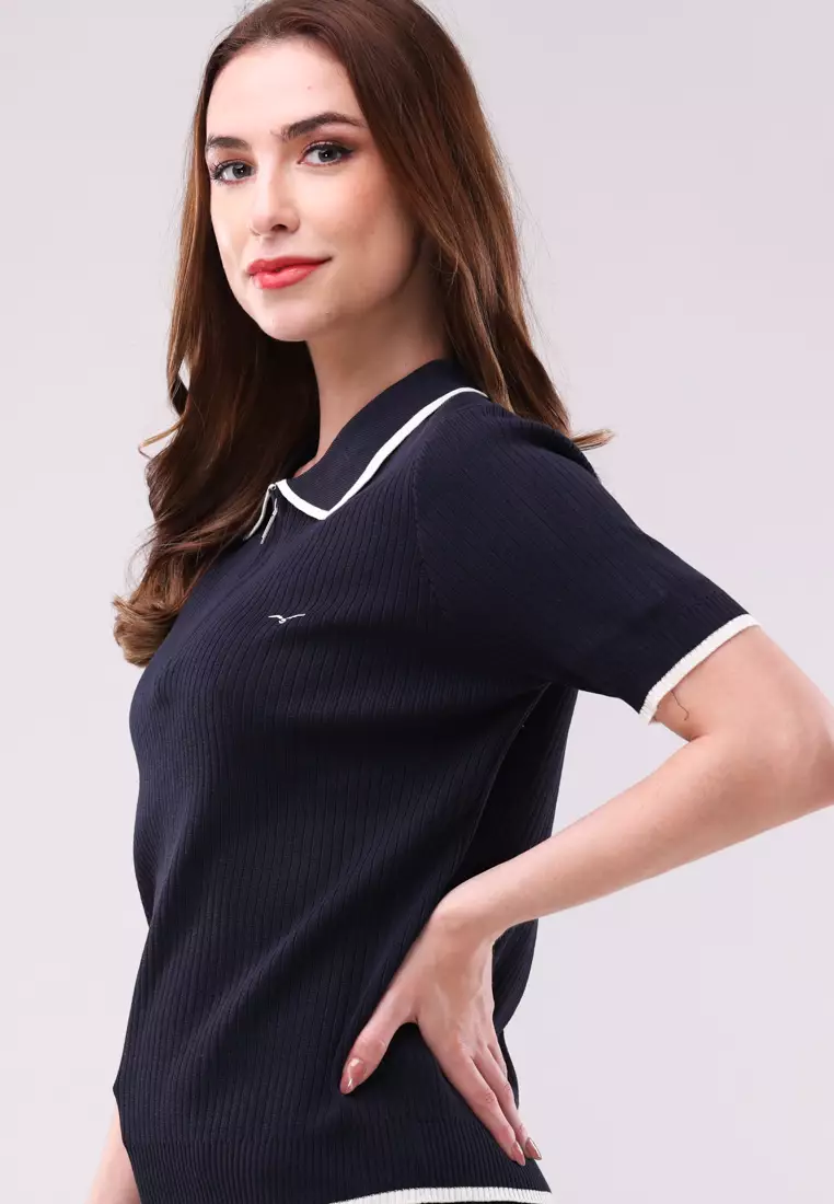 Textured Knitted Short Sleeve Blouse
