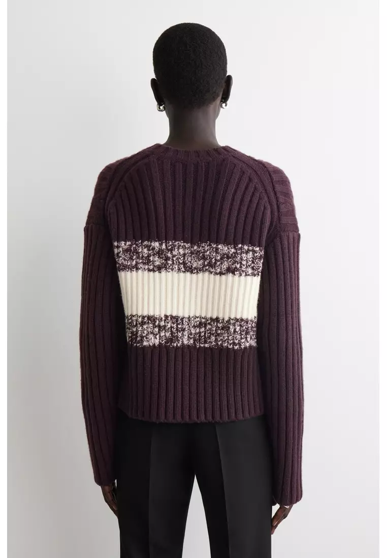 TEXTURED MERINO WOOL V-NECK JUMPER