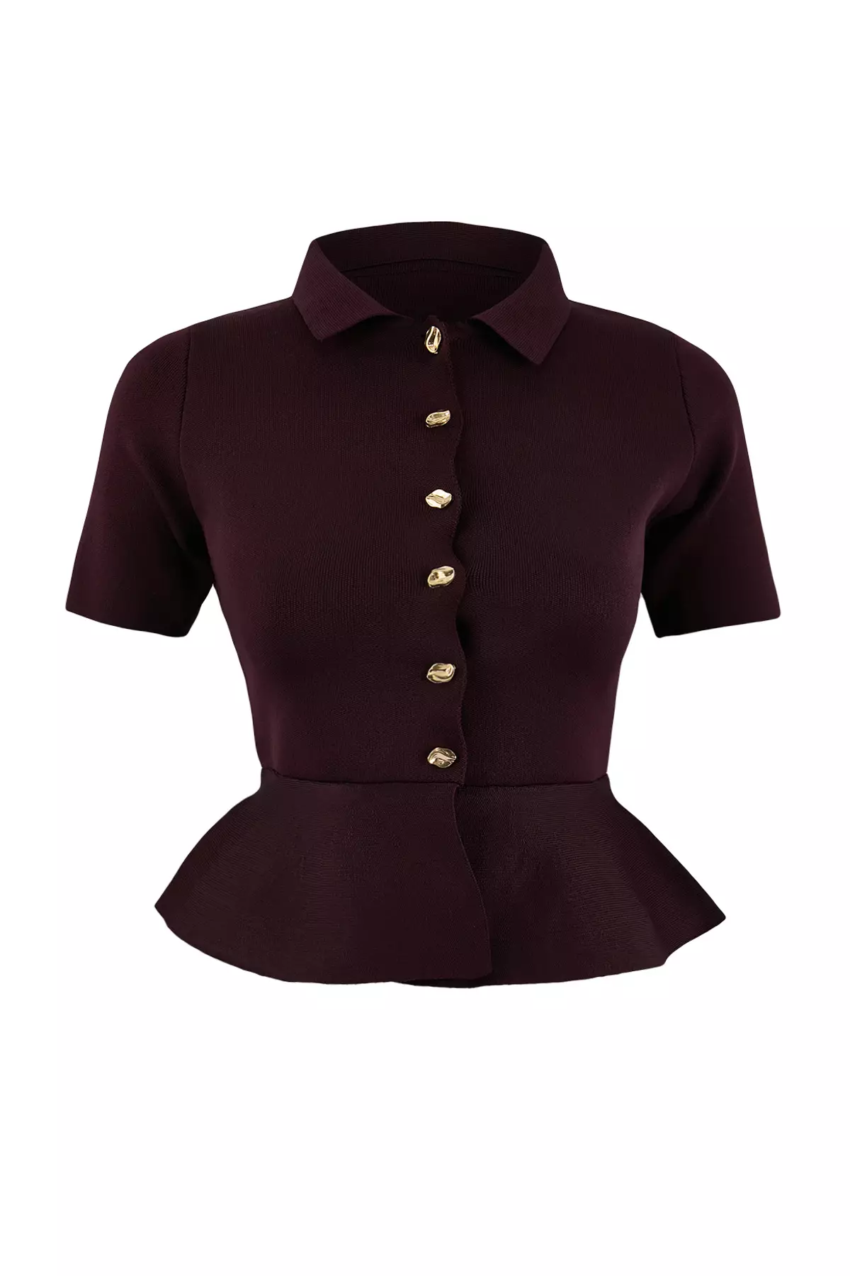 Plum Peplum/Waist Fitted Button Detailed Knitwear Blouse Twoss26Bz158