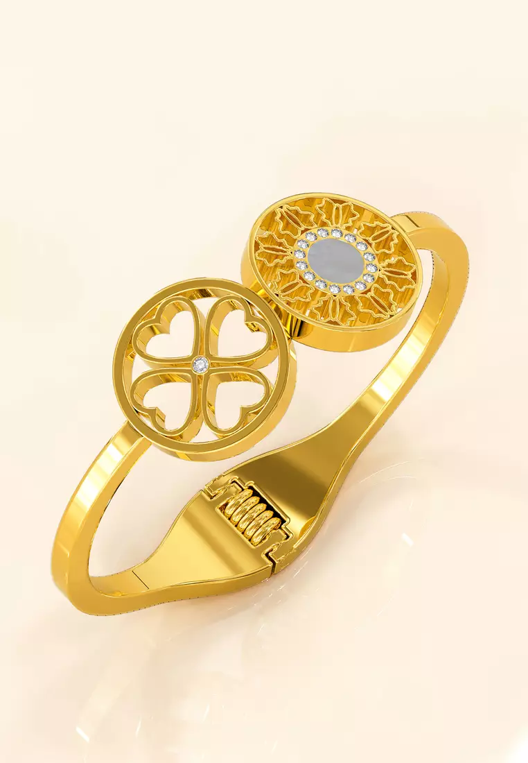 Artistic Floral Hinged Bangle-Gold/Clear