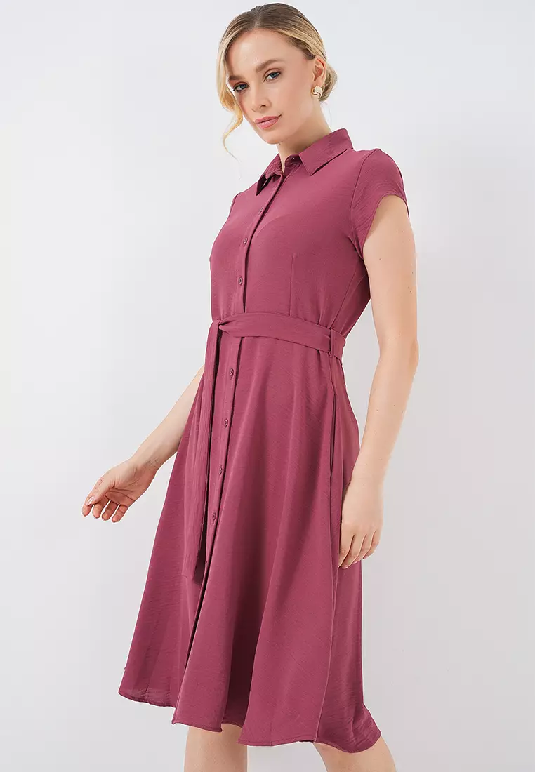 Buttoned Waist Tie Dress