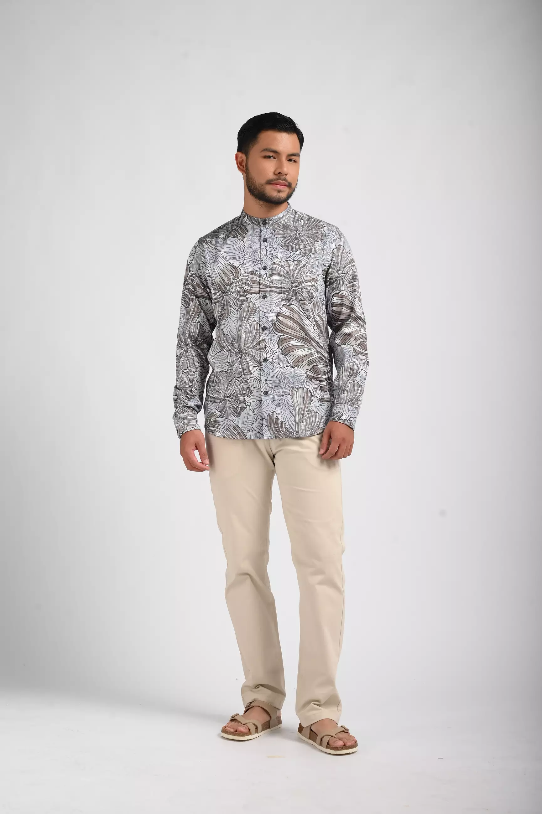 MANZONE Kemeja Shanghai Pria Lengan Panjang ZEHAB-Blue Grey
