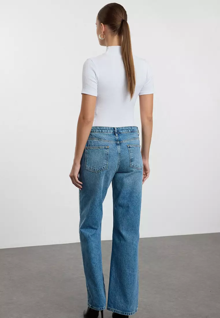 Cotton Mid Waist Flared Jeans