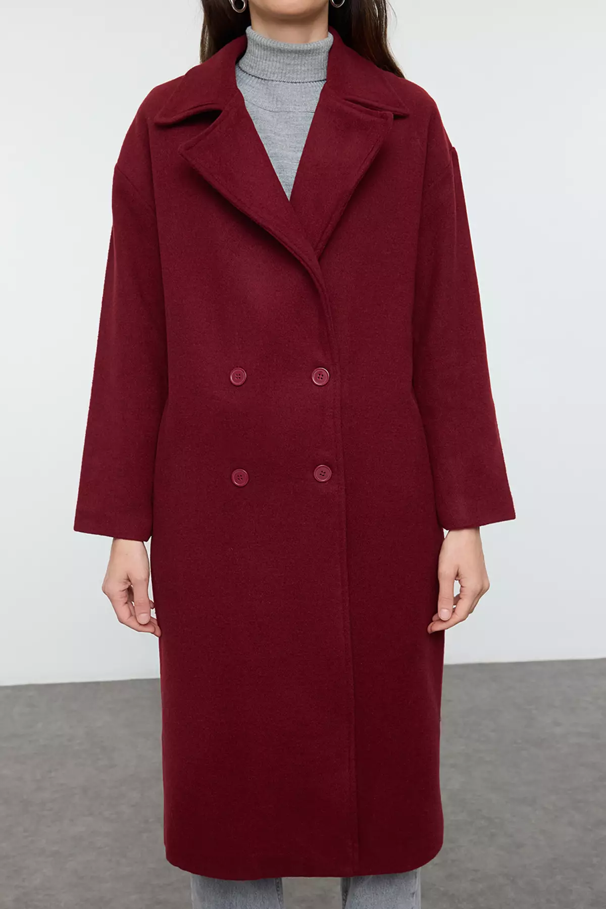 Long Wool Burgundy Oversize Cashew Coat