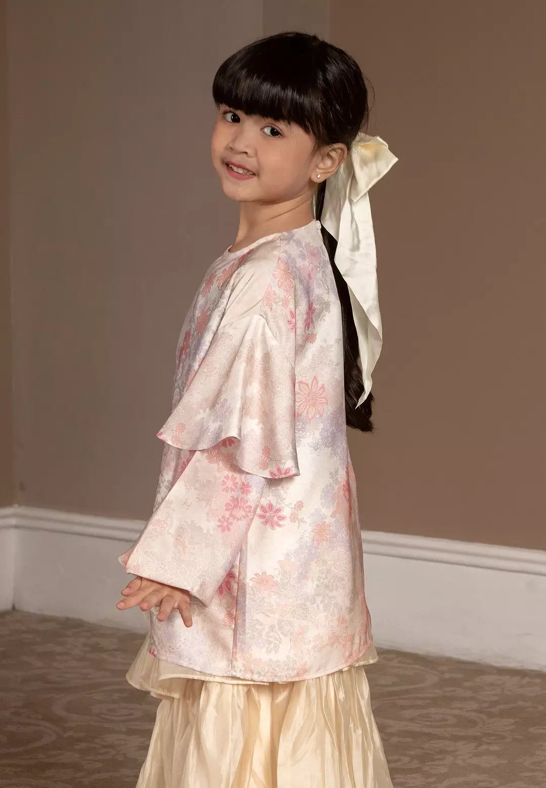 HijabChic Evalina Girl Top Peach - Baju Lebaran Motif Cantik Anak Perempuan