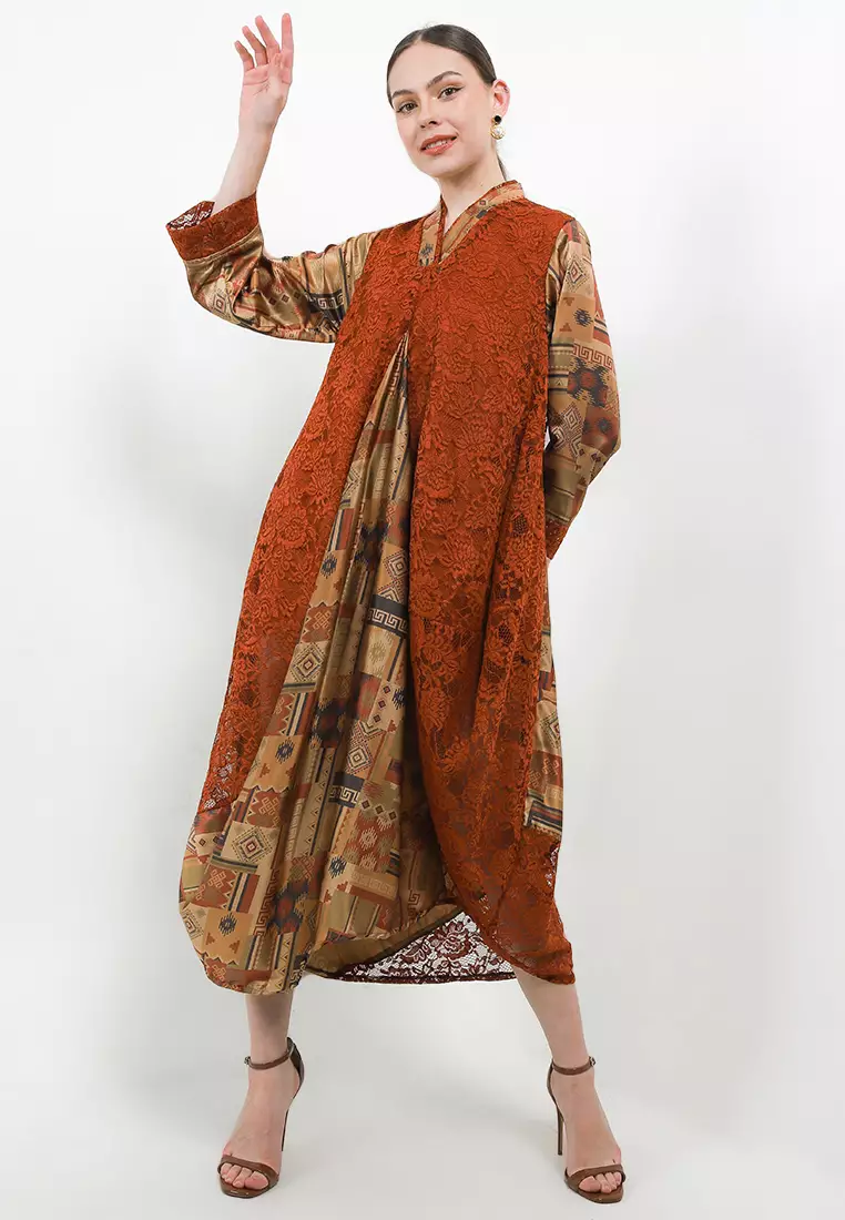 Asymmetric Dress V-Double 7/8-length Slv C&S+Lining