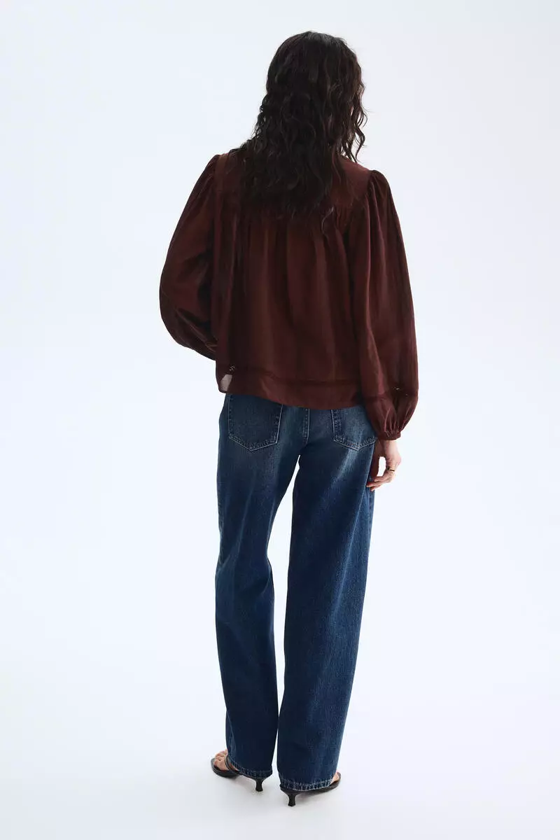 Lace-inset viscose-blend blouse