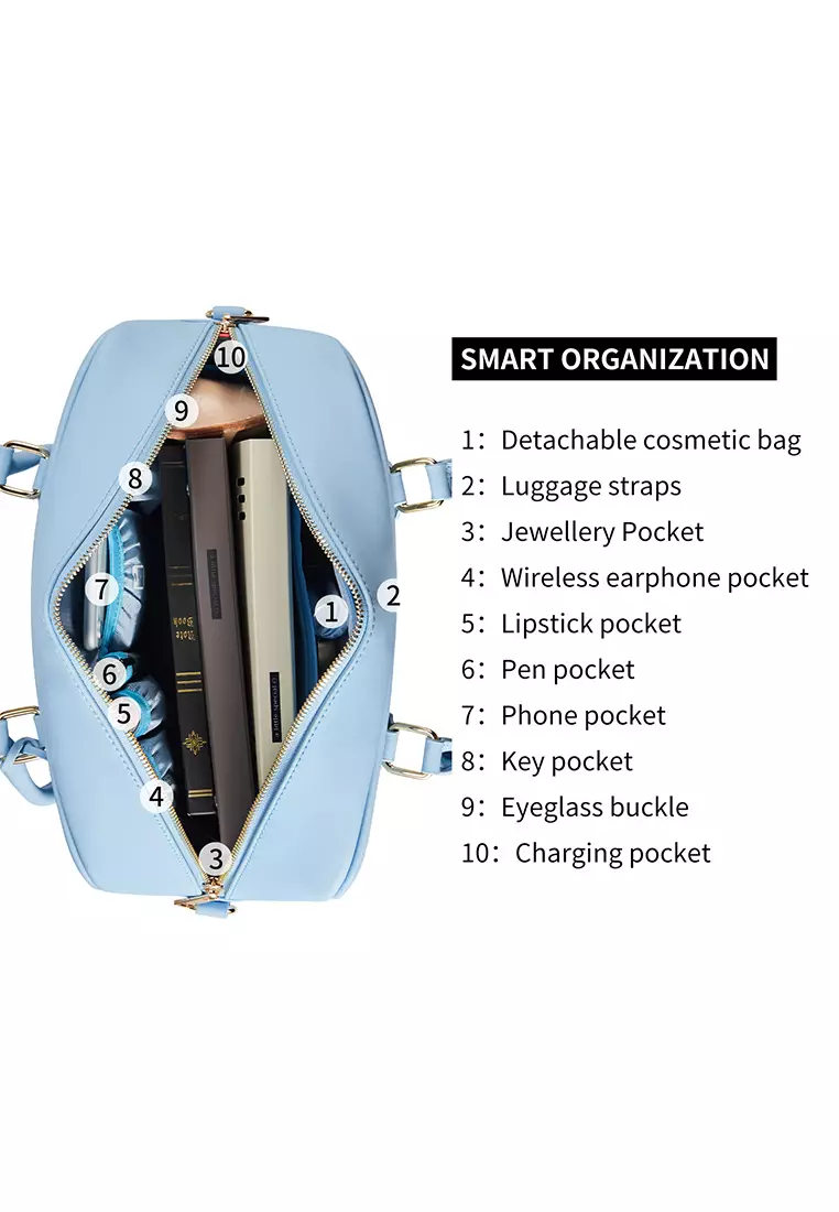 Margaret M Women's Blue Top Handle Handbag: 2-in-1 Microfiber Leather Travel Business Bag (Tablet compatible std. size 10")