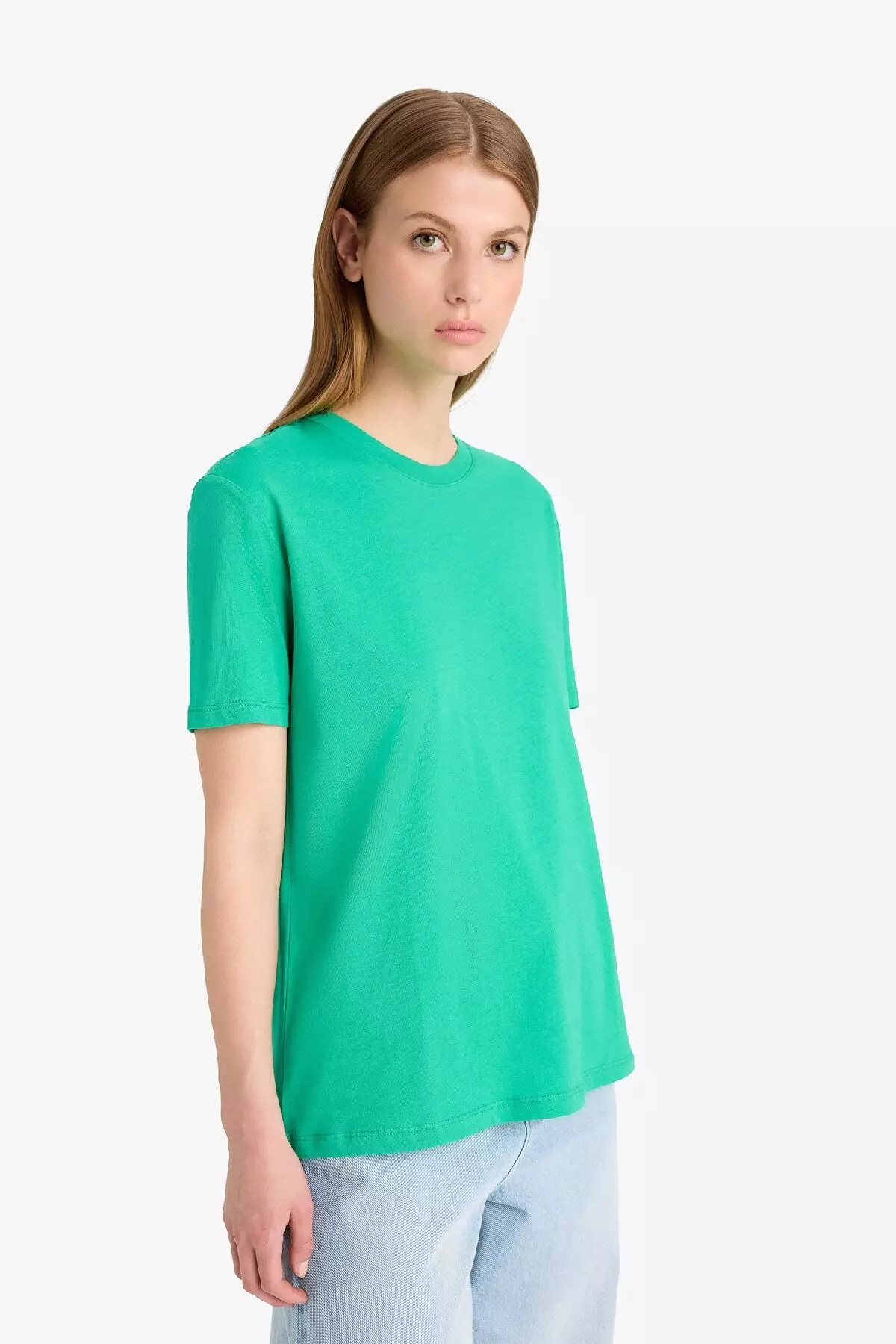 Regular Fit Crew Neck Basic Plain Combed Cotton Short Sleeve T-Shirt W9584Az25Sp