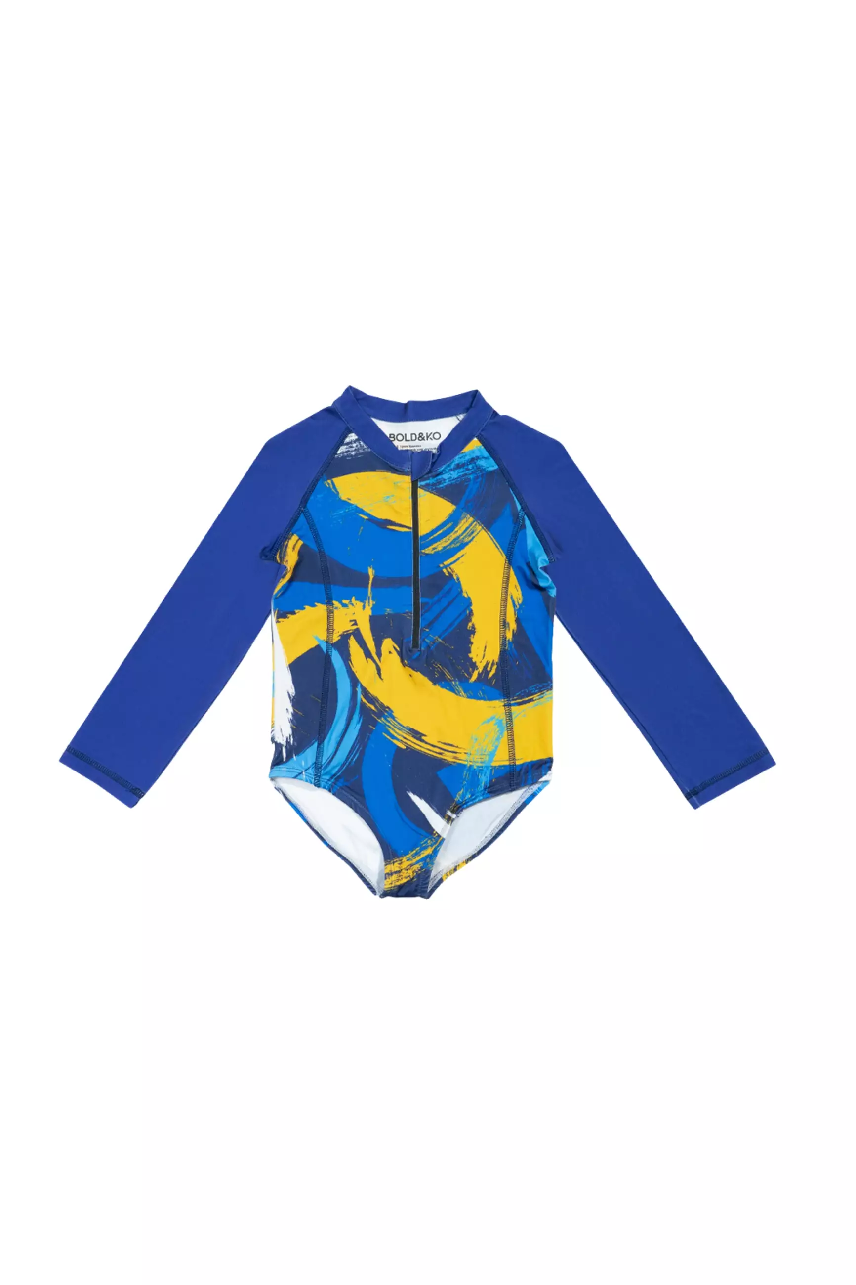 BOLD & KO Longsleeve Rashguard In Blue Abstract Kids Swimsuit | Baju Renang Anak