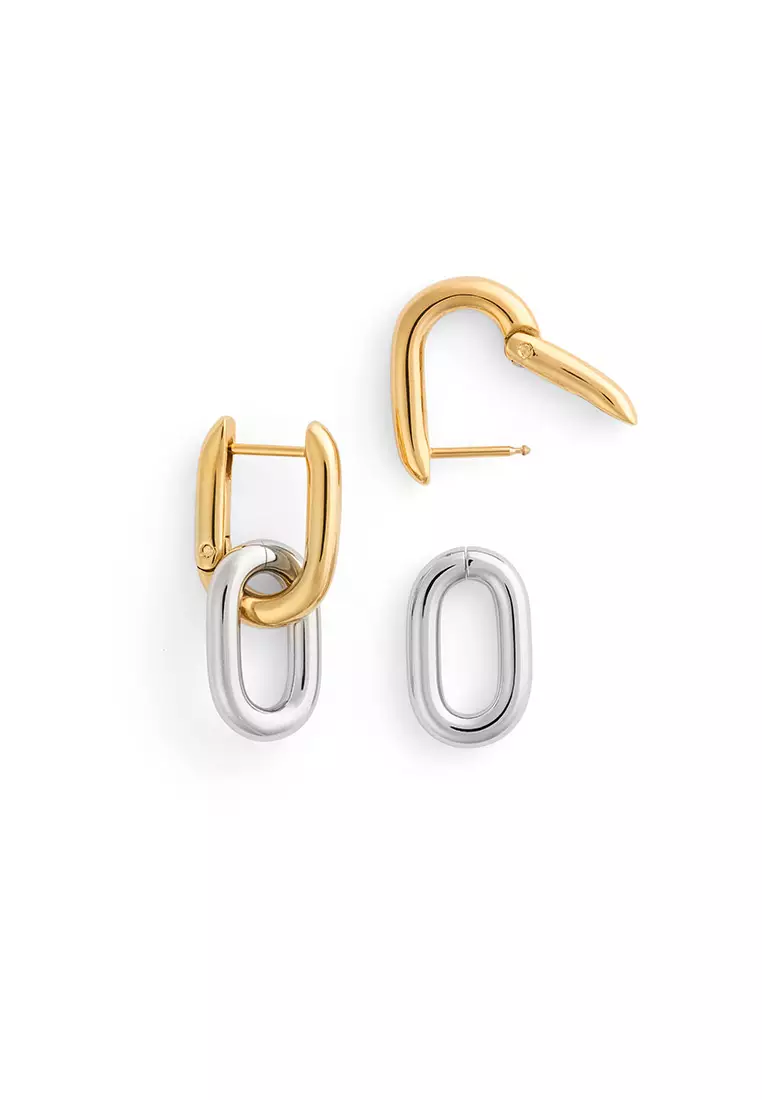 Contrast Link Earrings Two Tone Gold - Unisex Earrings for women and men stainless steel Earrings DW Official Authentic Original