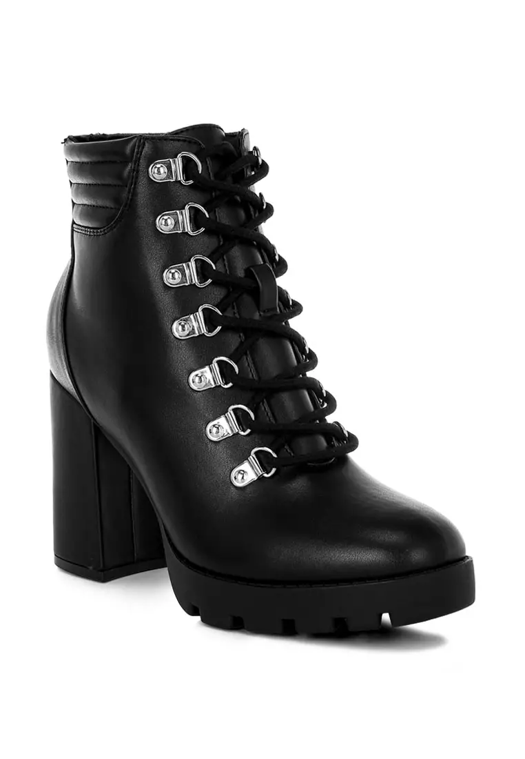 Black Lace Up Block Heel Boots
