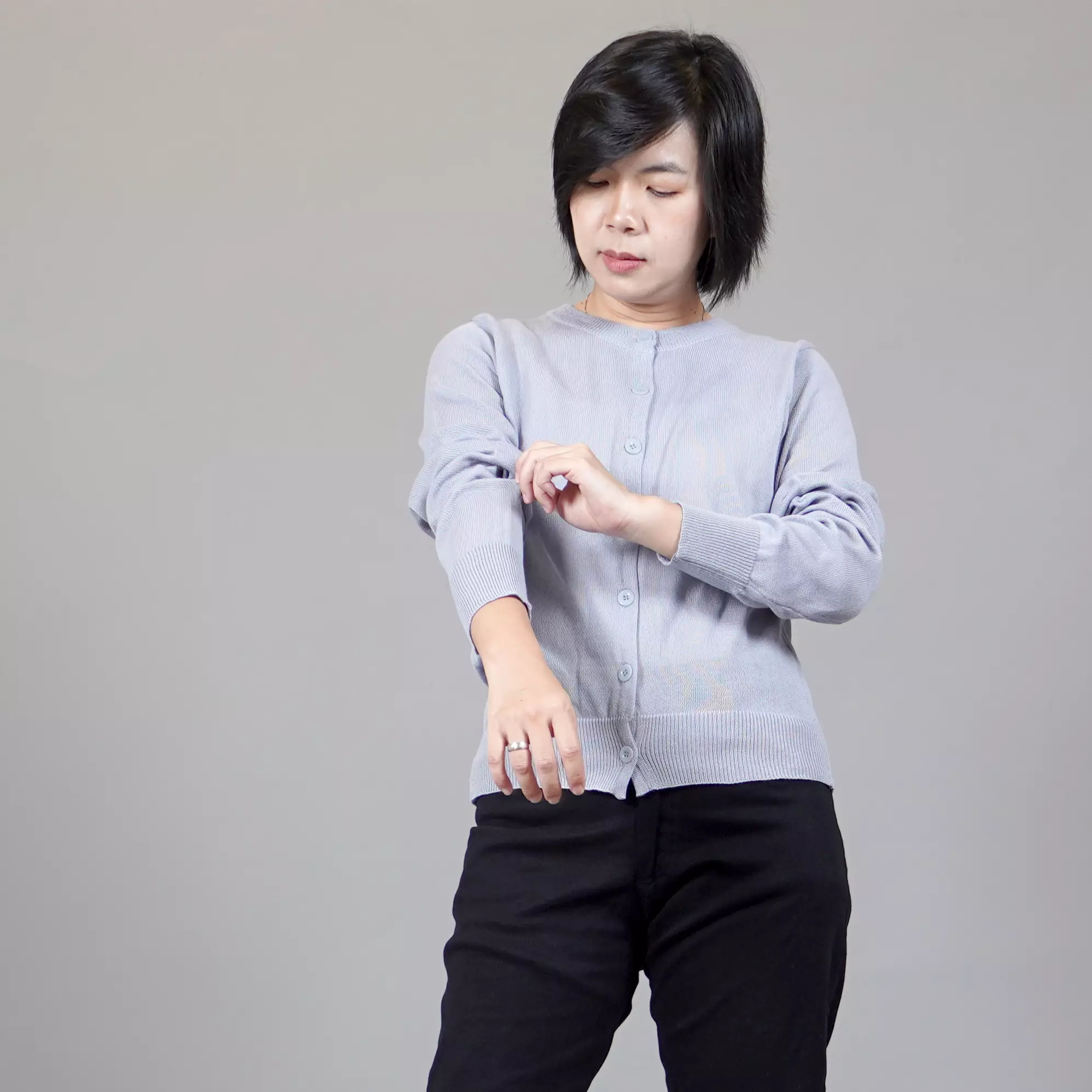  SANDRA Kardigan Rajut Wanita Gaya Korea Knit Cardigan - ABU MUDA