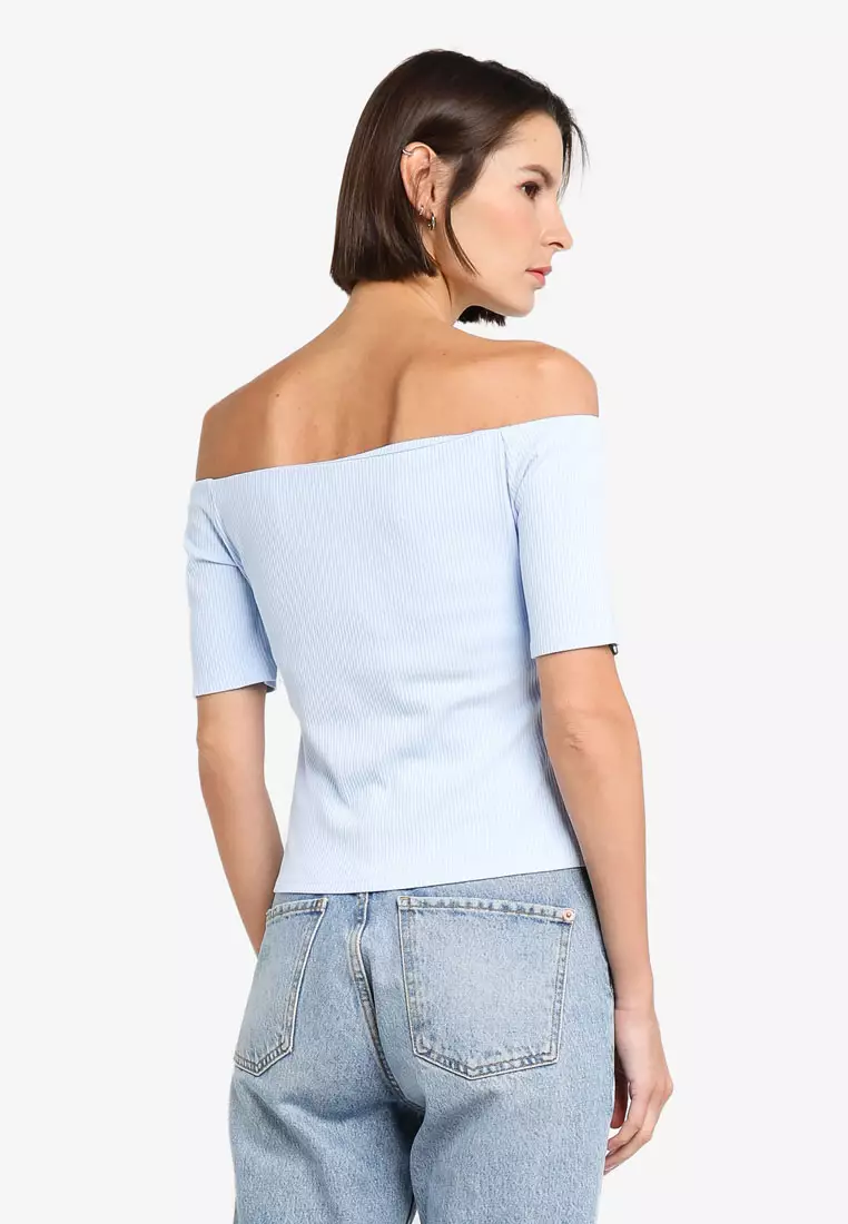 H&m ribbed off discount the shoulder top