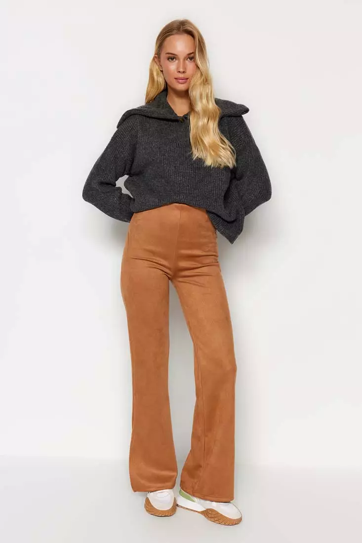 Buy Trendyol Camel Suede Slits in the Sides Flare/Flare-Down Leg