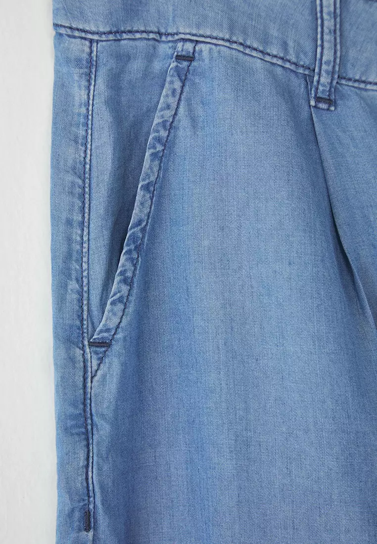 Blue High Waist Wide Leg Thin/Summer Tencel Plus Size Wide Leg Jeans TBBSS25CJ00022