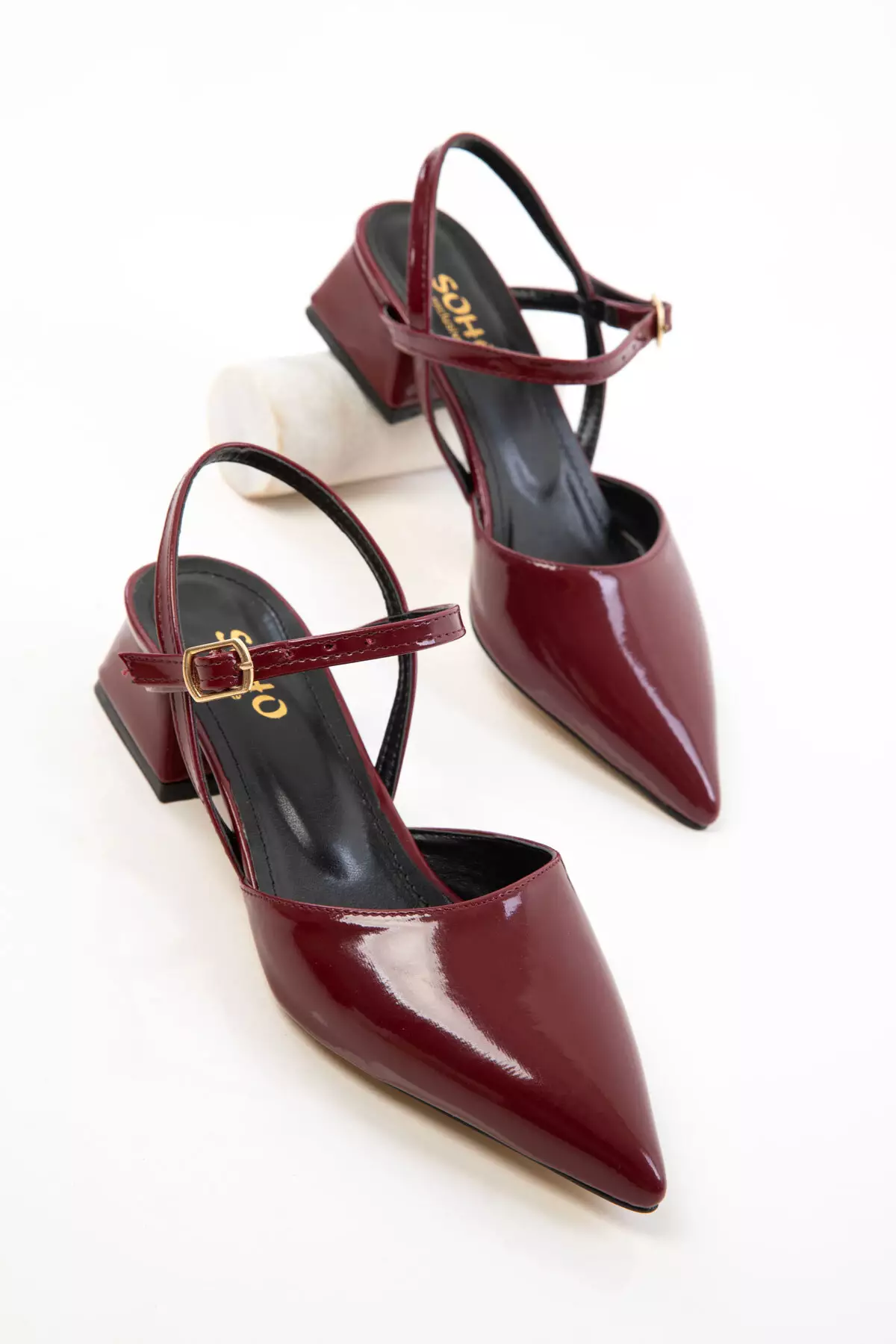 Burgundy Patent Leather Women's Classic Heeled Shoes 20655