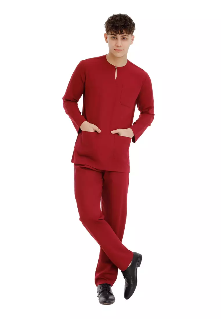 Forest x Hatta Dolmat Regular Fit Teluk Belanga Baju Melayu Set Ayah Anak Sedondon Baju Raya 2025  - BM23898-56Maroon