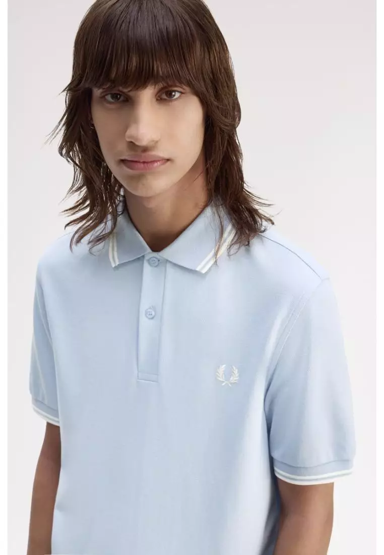 Fred Perry M3600 Twin Tipped Fred Perry Shirt (Light Smoke / Ecru / Ecru)
