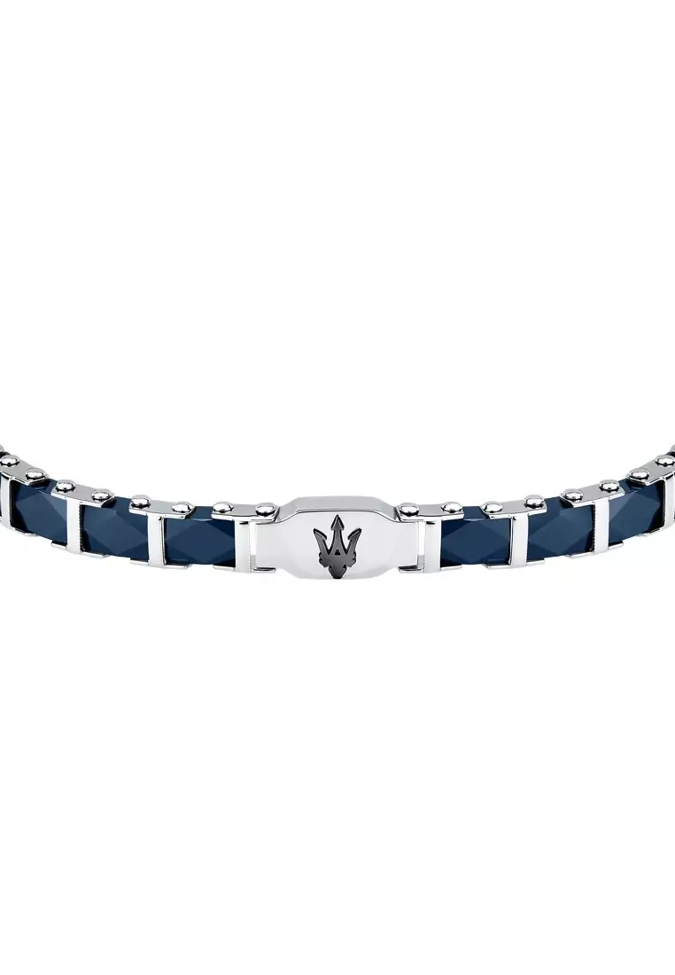 Maserati Jewels 185+30 mm Men's Bracelet, Stainless Steel, Blue Ceramic, Black Logo, JM424ATZ45 (Adjustable)