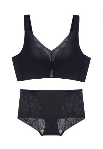 ZITIQUE black Women's Latest Elegant Sexy Non-wired Lingerie Set (Bra And Underwear) - Black 074FDUSC1C851AGS_1