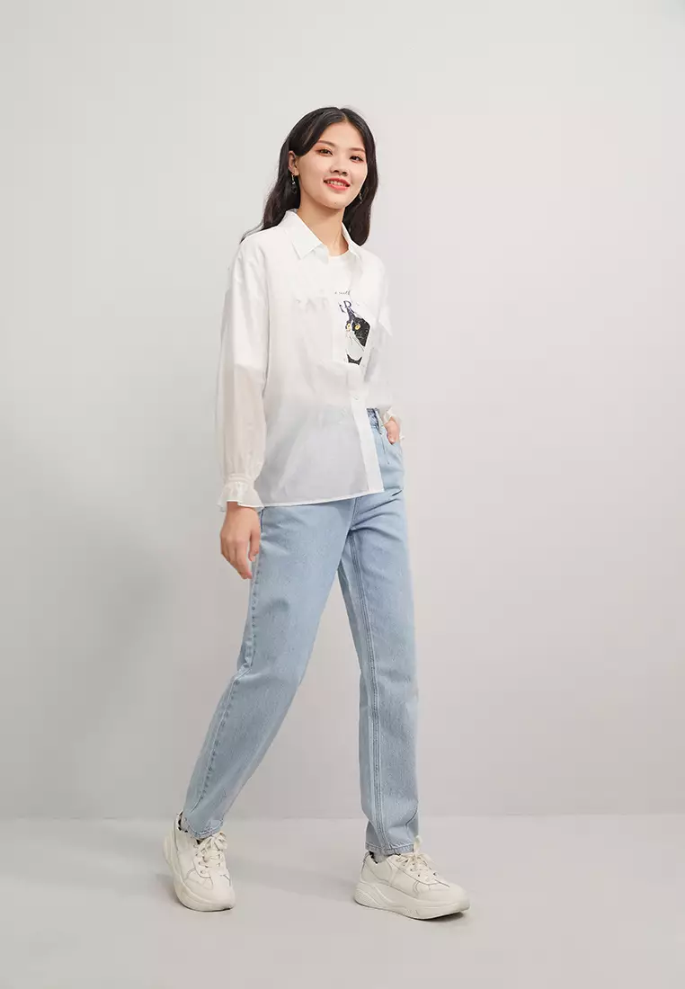 Cropped Button Blouse with Waist Tie
