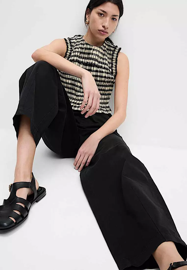 Elasticated Waist Barrel Leg Casual Trousers