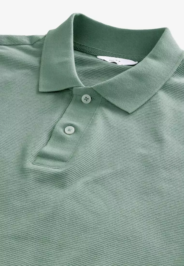 Textured Waffle Button Through 100% Cotton Polo Shirt