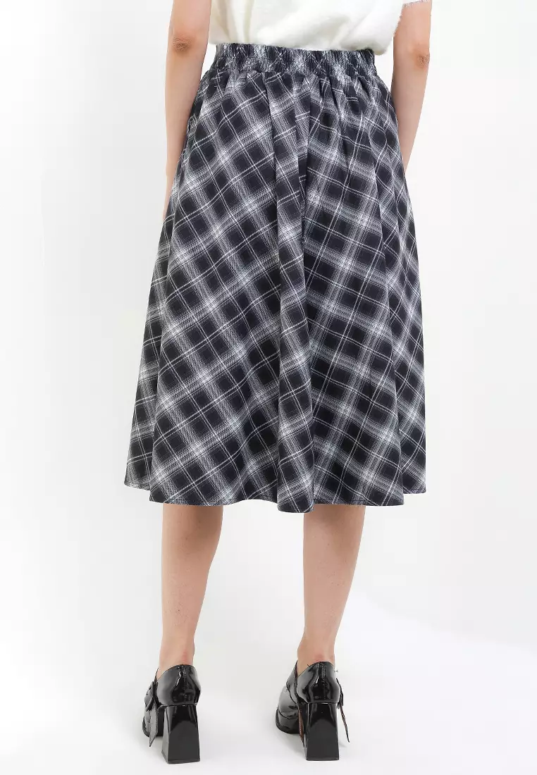 Checkered Midi Flare Skirt W/ Pocket