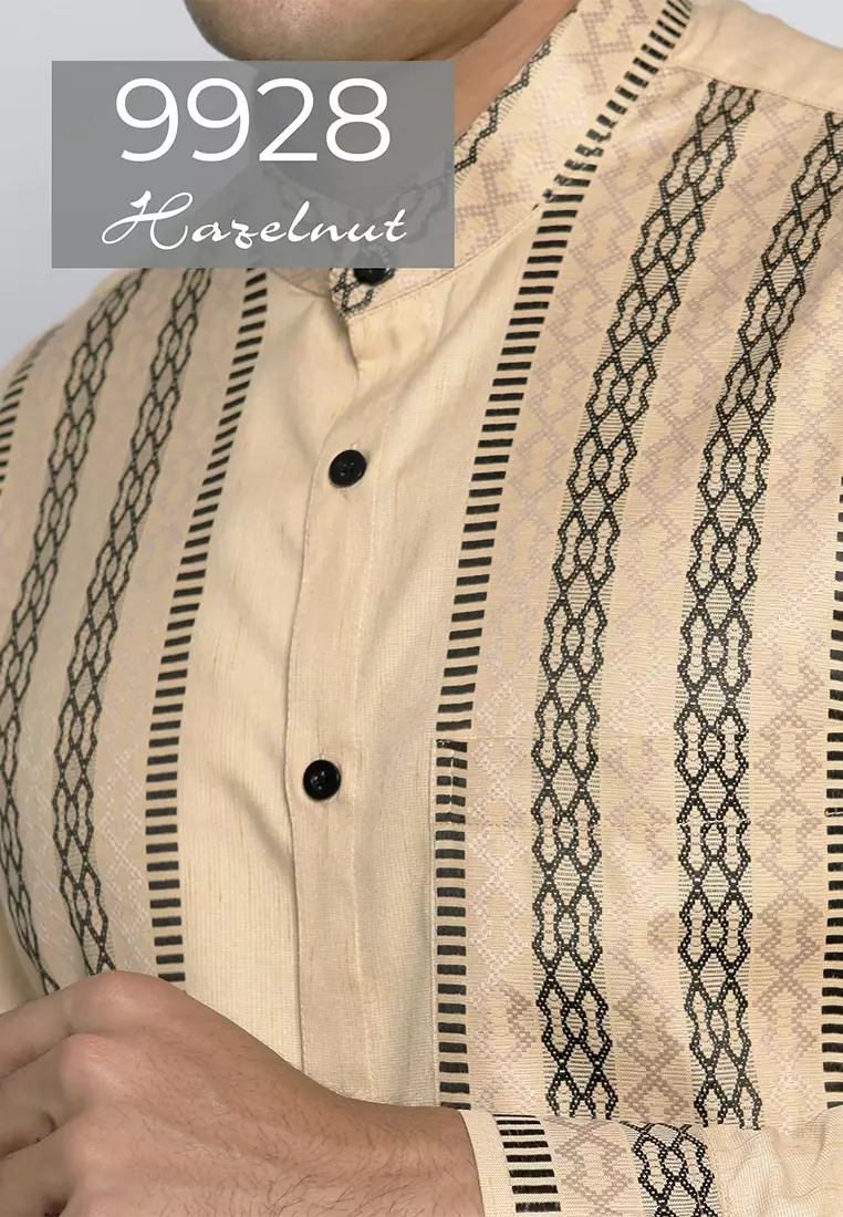 Casella Baju Koko Pria Lengan Panjang Vertical Pattern | Baju Koko Lengan Panjang Khalid 9928 Hazelnut