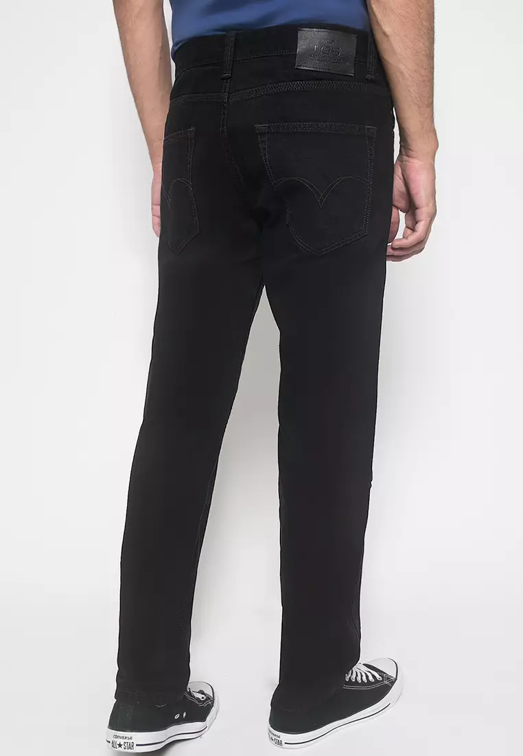 LGS - Celana Panjang Jeans Casual Pria Warna Hitam Polos Slim Fit - JSF.449.100.045.C